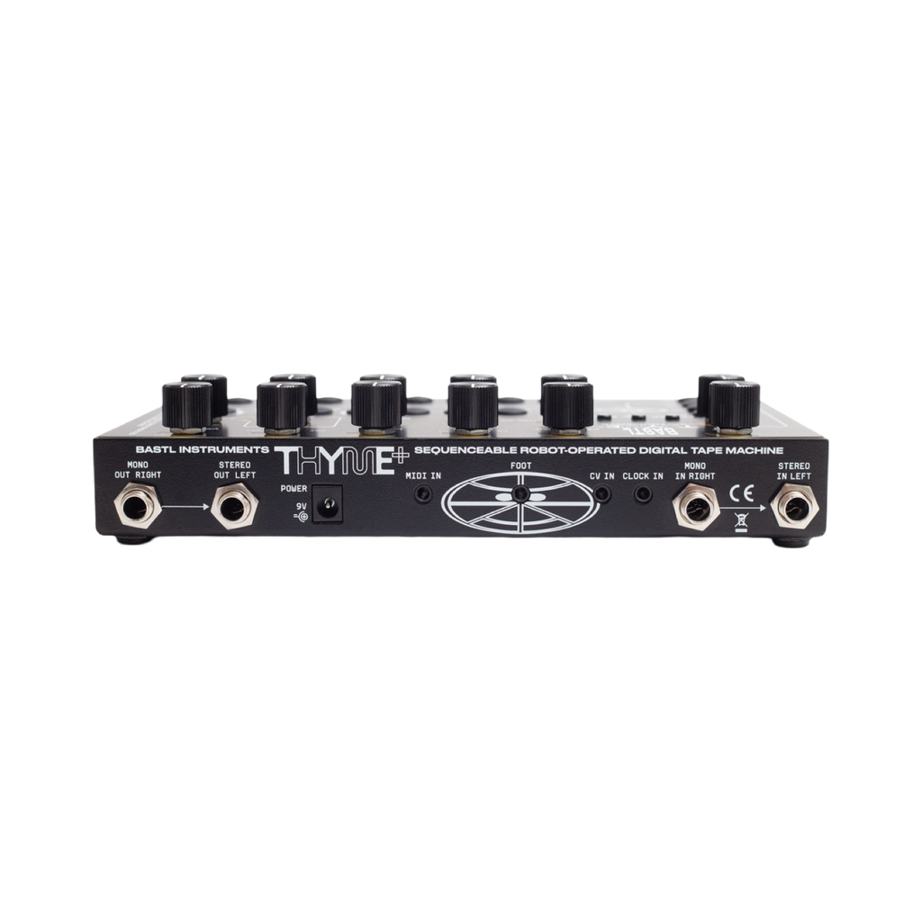 Bastl Thyme+ Rückseite mit Audio-, MIDI-, CV- und Clock-Anschlüssen