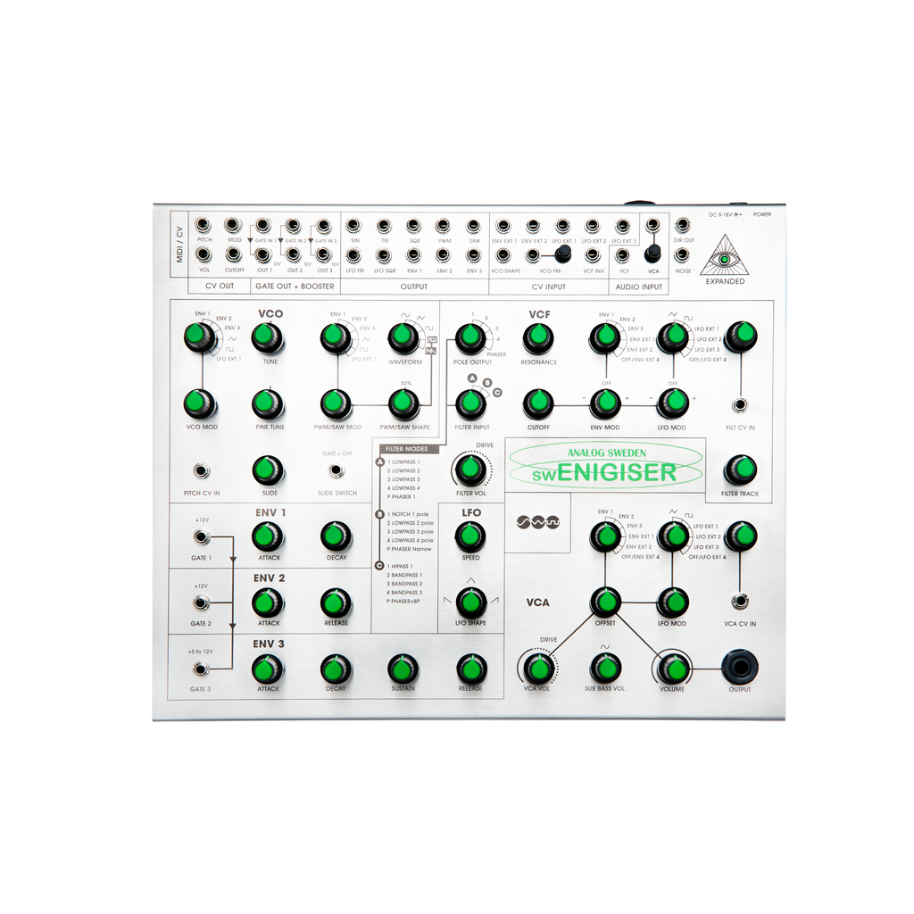 swEnigiser semimodularer analoger Synthesizer, Frontplatte