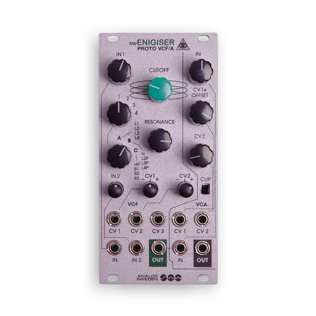 swEnigiser Proto VCF/A Modul mit silberner Frontplatte, Frontansicht