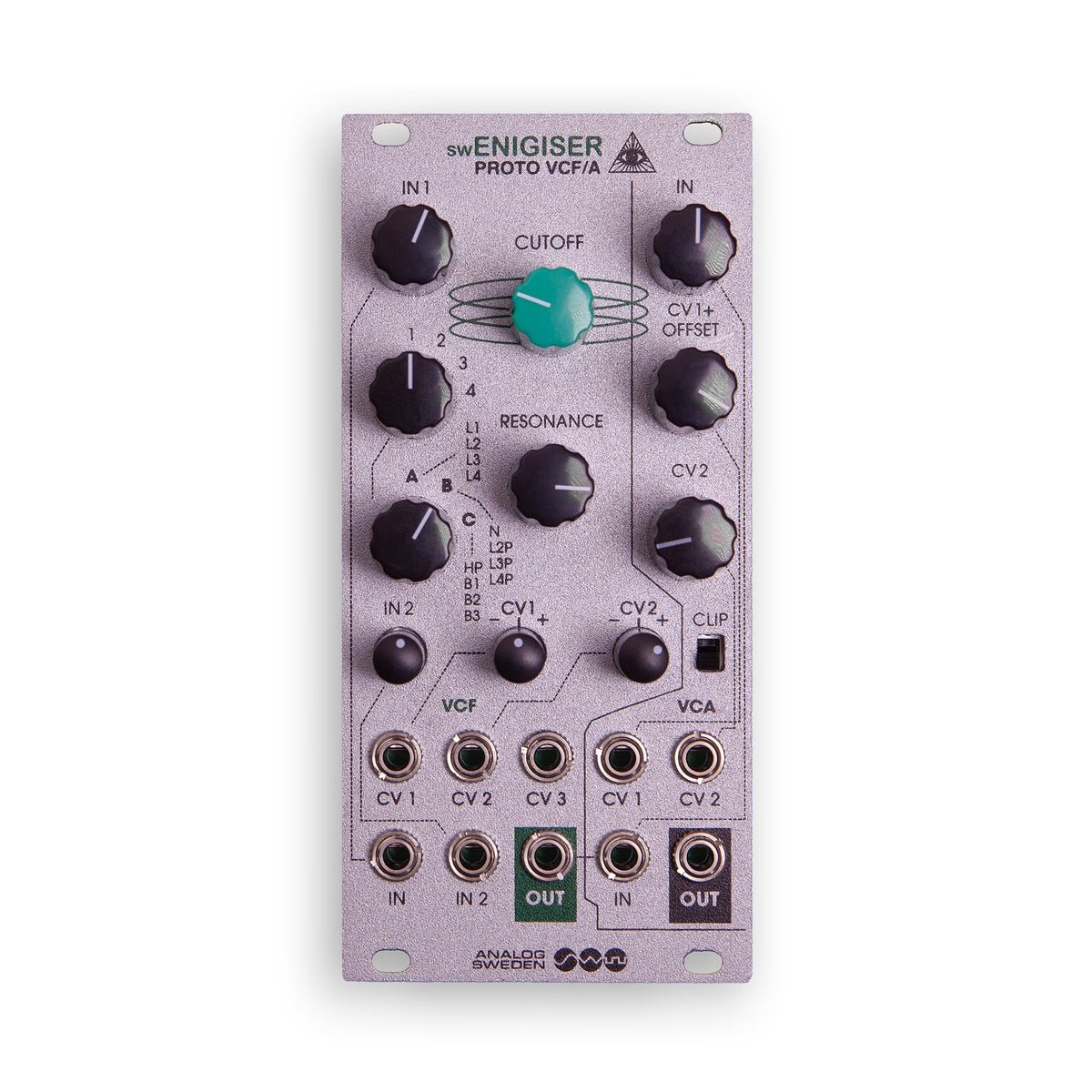 swEnigiser Proto VCF/A Modul mit silberner Frontplatte, Frontansicht